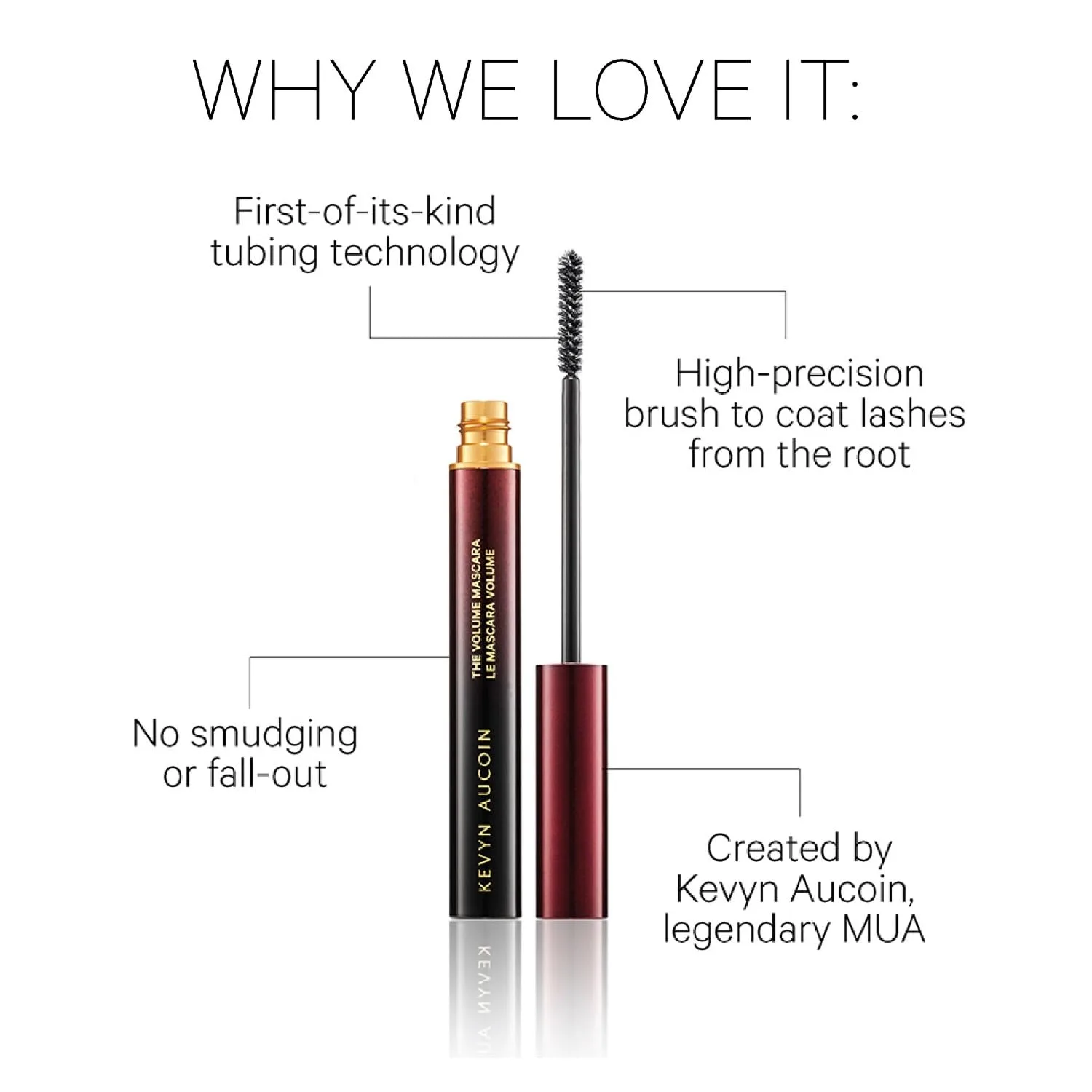 Kevyn Aucoin The Volume Mascara, Black: кисть для точного нанесения, технология tubing, стойкость, без комочков и осыпания, удлиняет и разделяет ресницы, легко смывается водой 5.10 г (1 шт.), Rich Pitch Black — фото 4