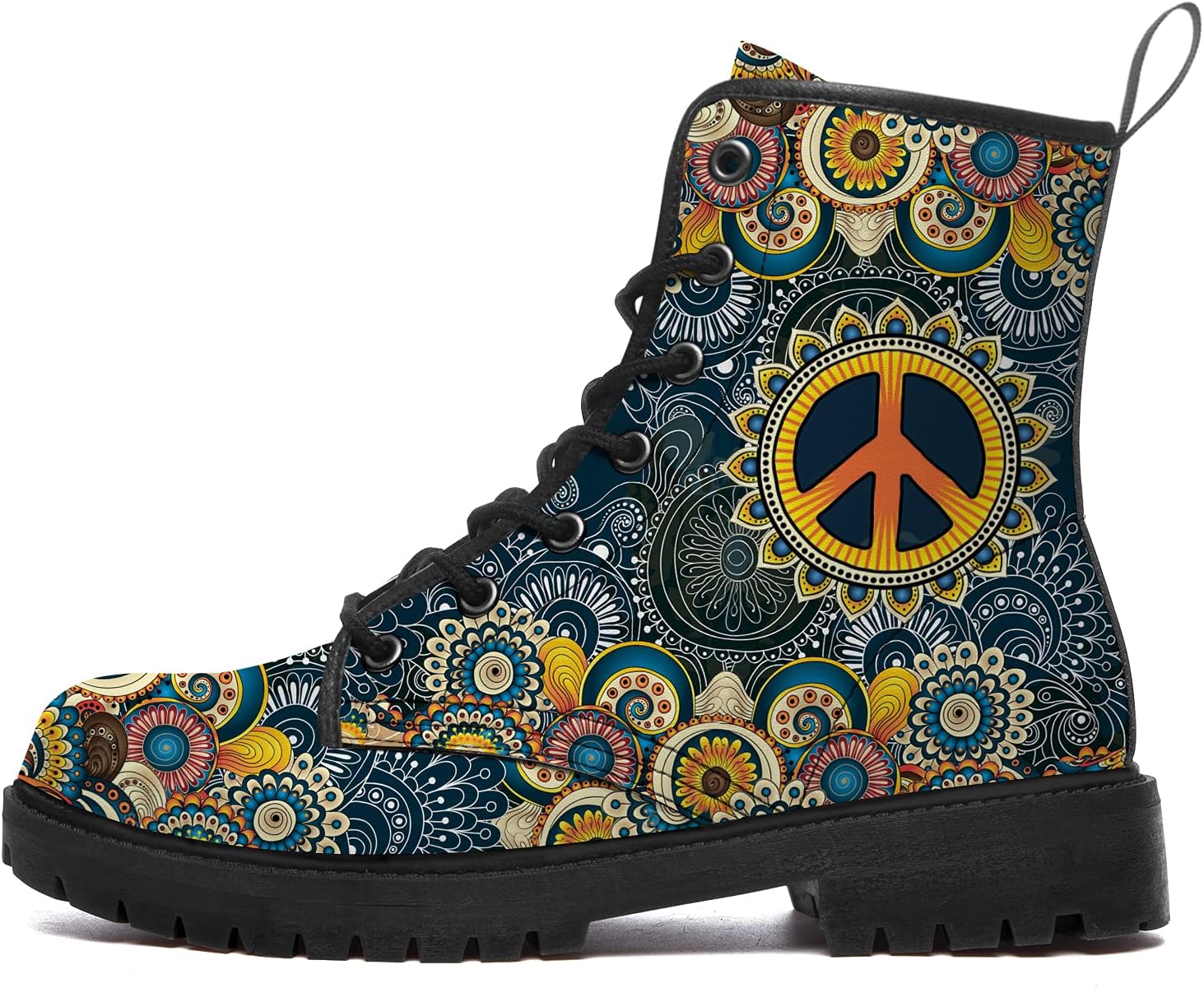 

Ботинки Peace для женщин и мужчин, армейские ботинки из искусственной кожи на шнуровке, ботильоны, подарки для нее и для него Generic, 8101 Paisley Mandala Peace