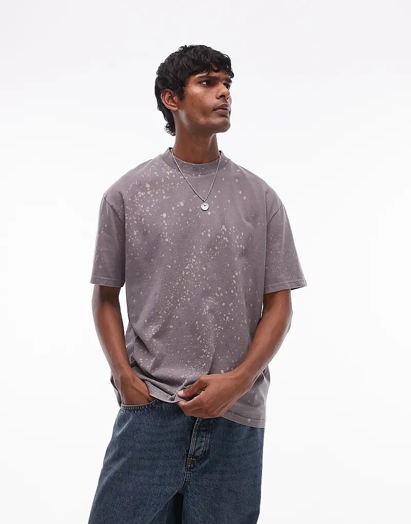 

Футболка свободного кроя с потертостями серого цвета Topman