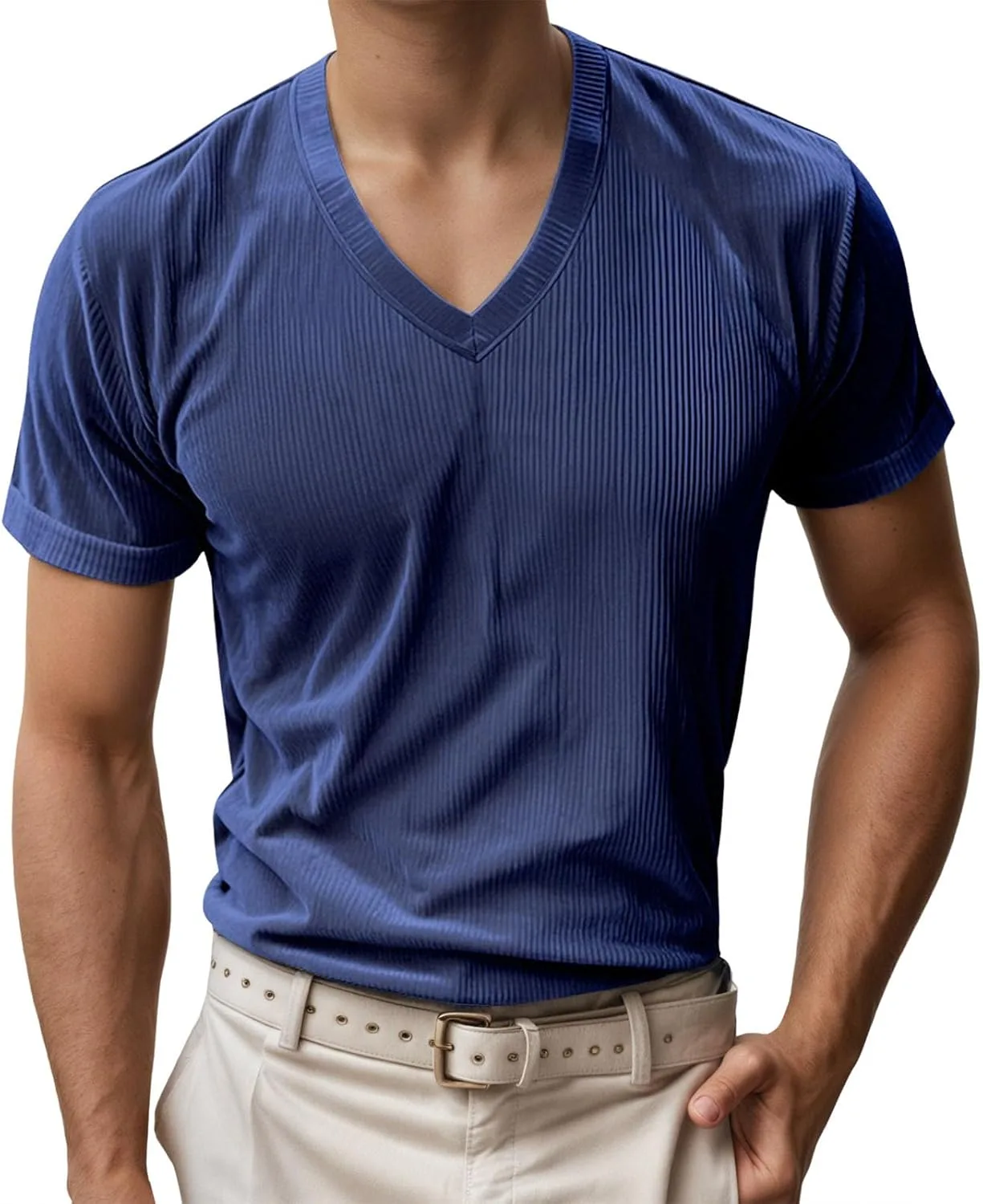 

Мужская футболка с коротким рукавом и V-образным вырезом из вельвета