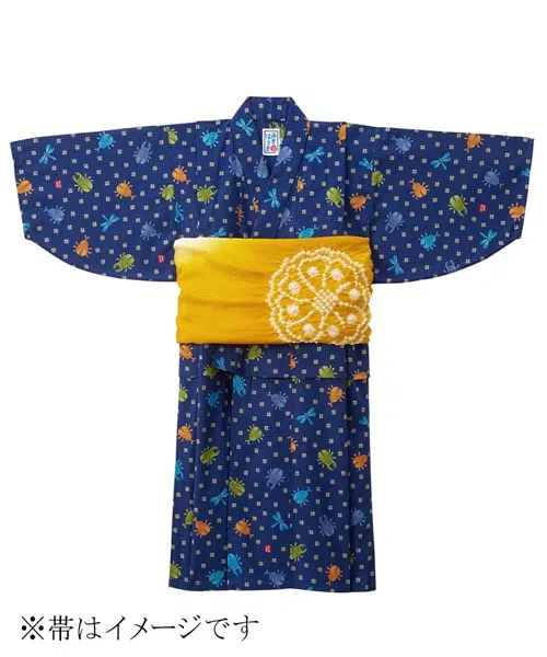 Детское кимоно Yukata с жуком-оленем и стрекозой, хлопок, тёмно-синий