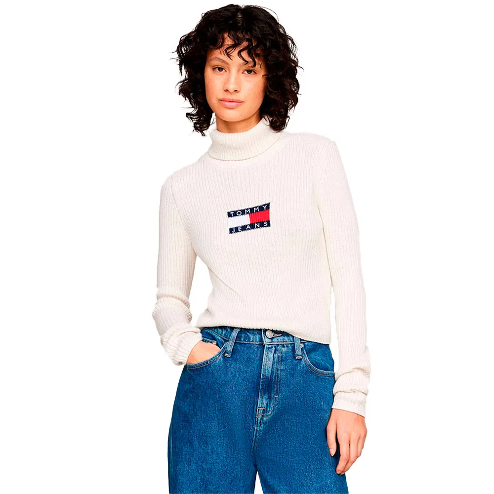 

Свитер Tommy Jeans Melange Flag high neck, белый