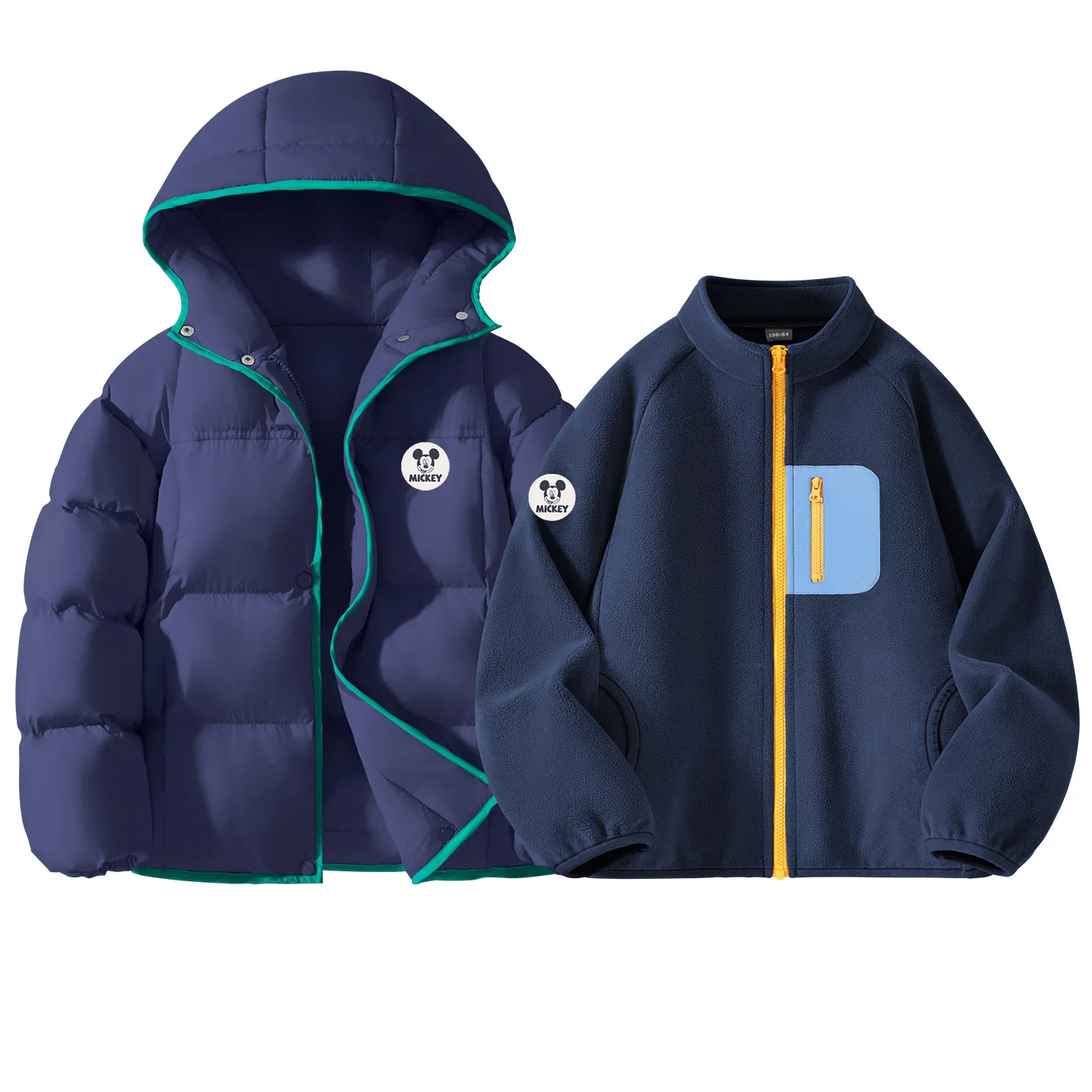 Детская утепленная куртка с воротником-стойкой Disney, [Thickened Thermal]Diche Round Hook-and-Loop K Navy Blue+Diche Medium Round Hook-and-Loop K Night Blue