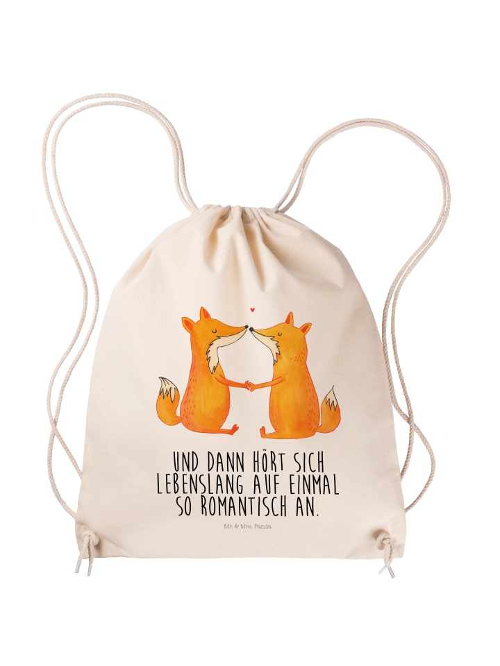 

Mr. & Mrs. Panda Джутовая сумка с изображением лисиц и надписью кремового цвета