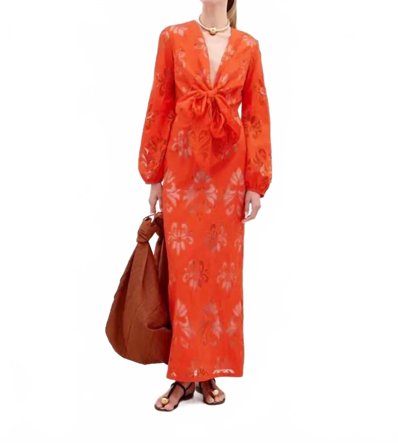 

Battia Макси-платье с цветочным принтом и завязкой на талии в красной вышивке Silvia Tcherassi