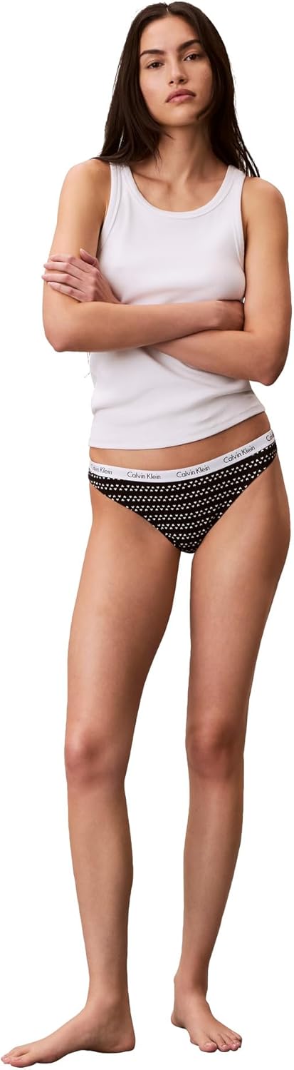 Женские трусики-стринги Calvin Klein Carousel Logo из хлопка и эластичного хлопка, упаковка, Cedar/Grey Heather/Black With Heart Stripes — фото 2