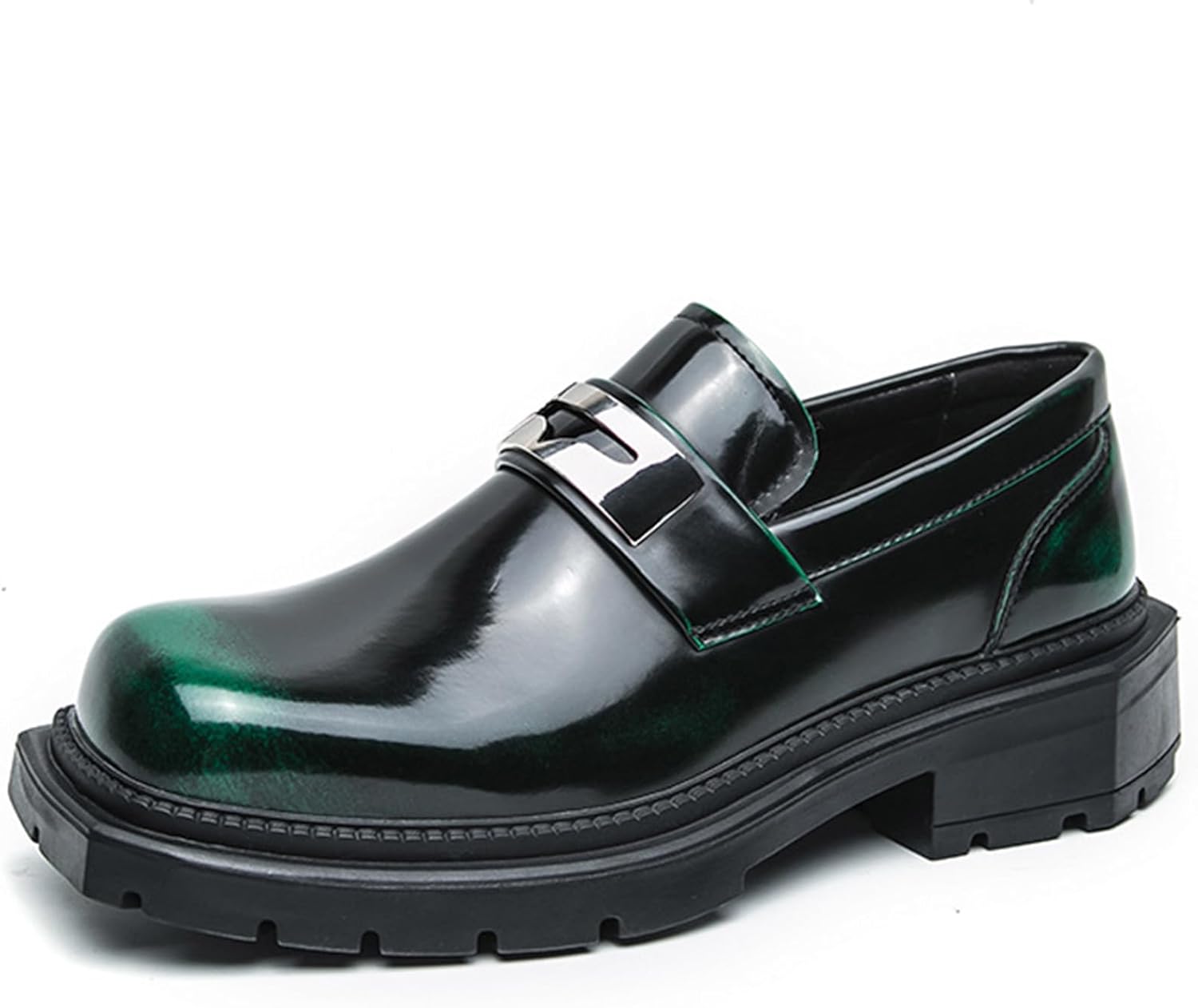

Мужские лоферы с квадратным носком из лакированной кожи на платформе, классические слипоны, удобные, с противоскользящей подошвой, низким массивным каблуком, готические лоферы для бизнеса, работы, вождения, повседневной одежды Adkgbe, зеленый