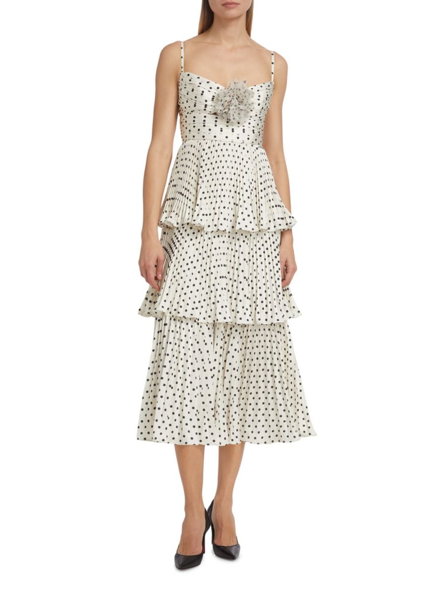 

Платье миди в горошек с ярусами Self-Portrait, кремовый