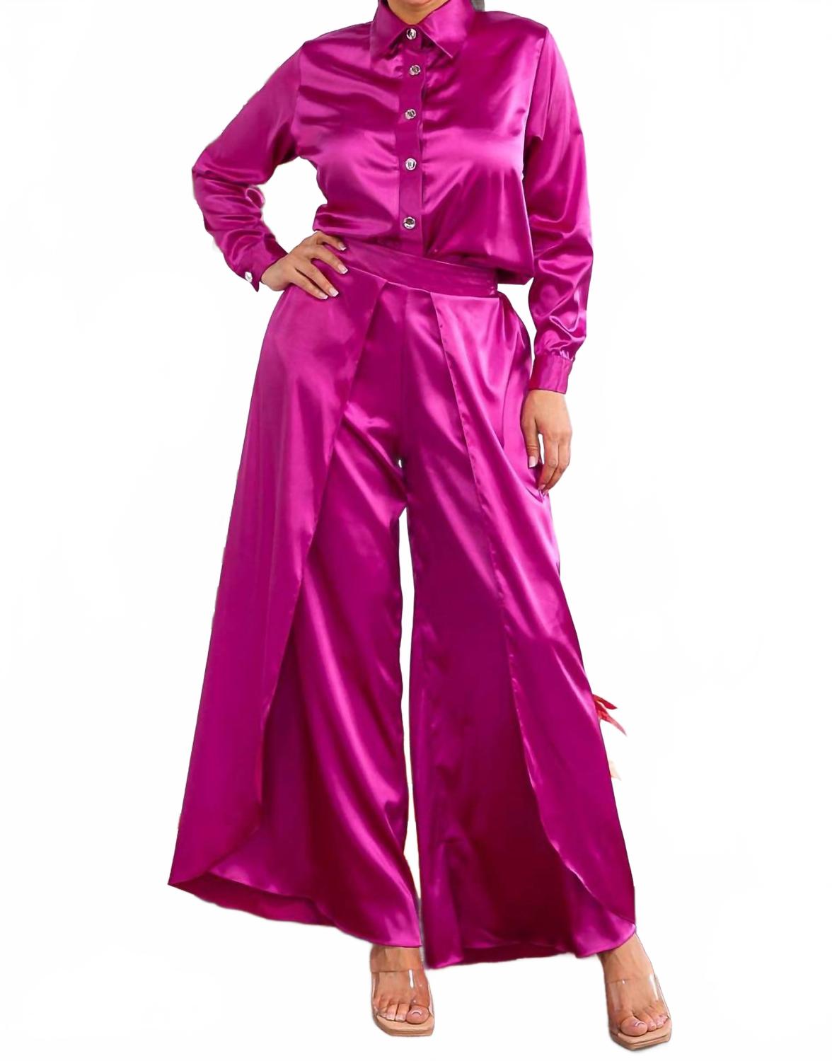 

Комплект из рубашки на пуговицах и брюк свободного кроя фиолетового цвета Karen T Design, фиолетовый