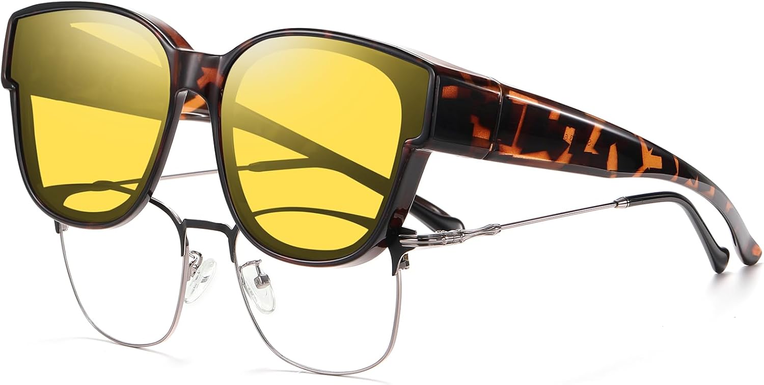 

Солнцезащитные очки GEGURI Fit Over Glasses с поляризацией, для женщин и мужчин, стильный дизайн «кошачий глаз», 100% защита от УФ-излучения, L 01brown Tortoise Frame Night Vision Lens