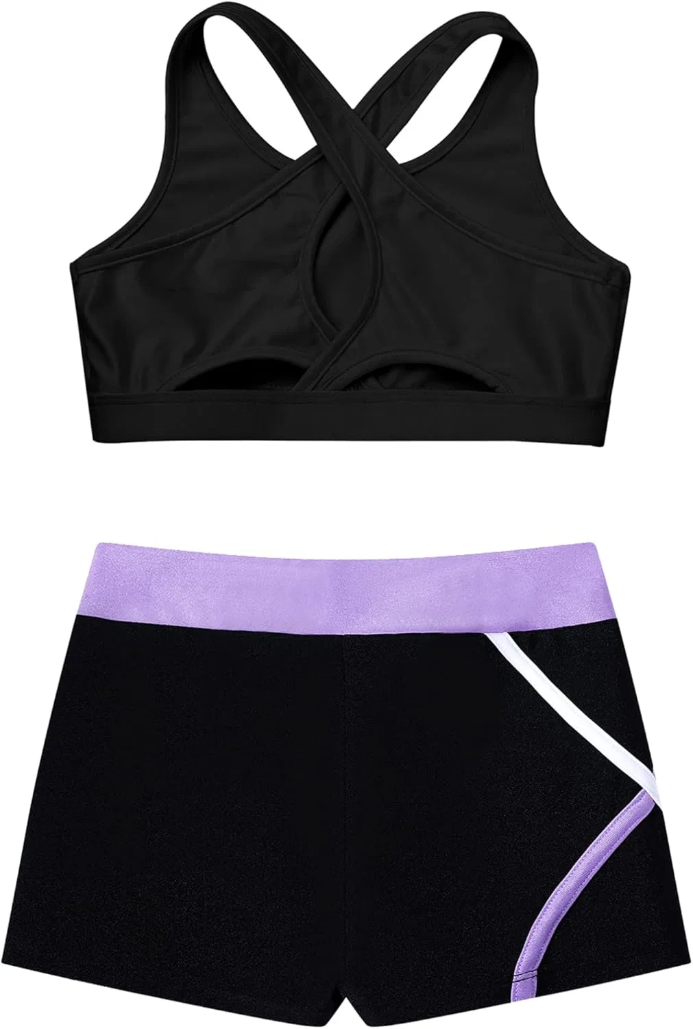Детский спортивный комплект из топа и шорт, TiaoBug, Black&lavender — фото 4