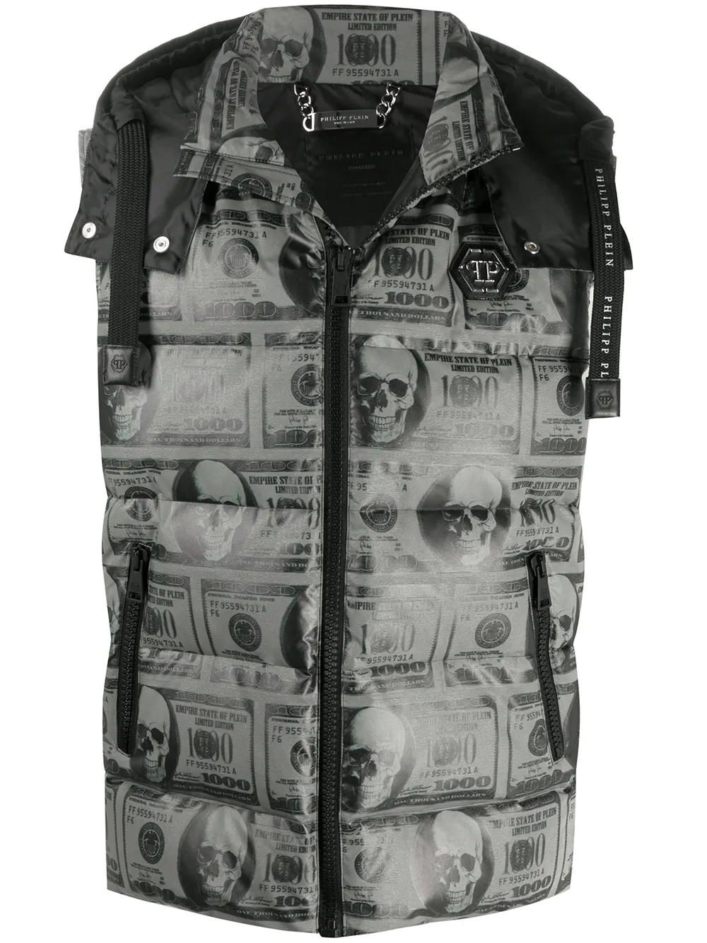

Дутый жилет с декором Skull Philipp Plein, серый