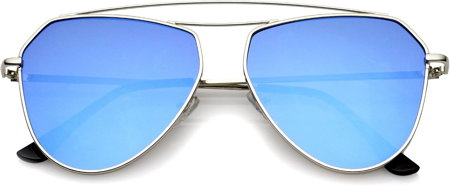 

Солнцезащитные очки-авиаторы zeroUV в современной металлической оправе с двойной перемычкой, цветными зеркальными плоскими линзами, диаметр линз 52 мм, Silver / Blue Mirror