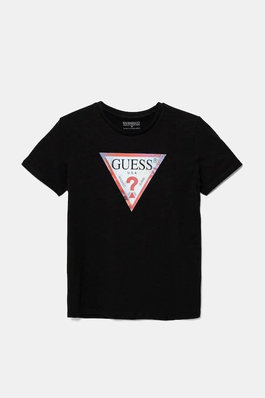 

Детская хлопковая футболка Guess, черный