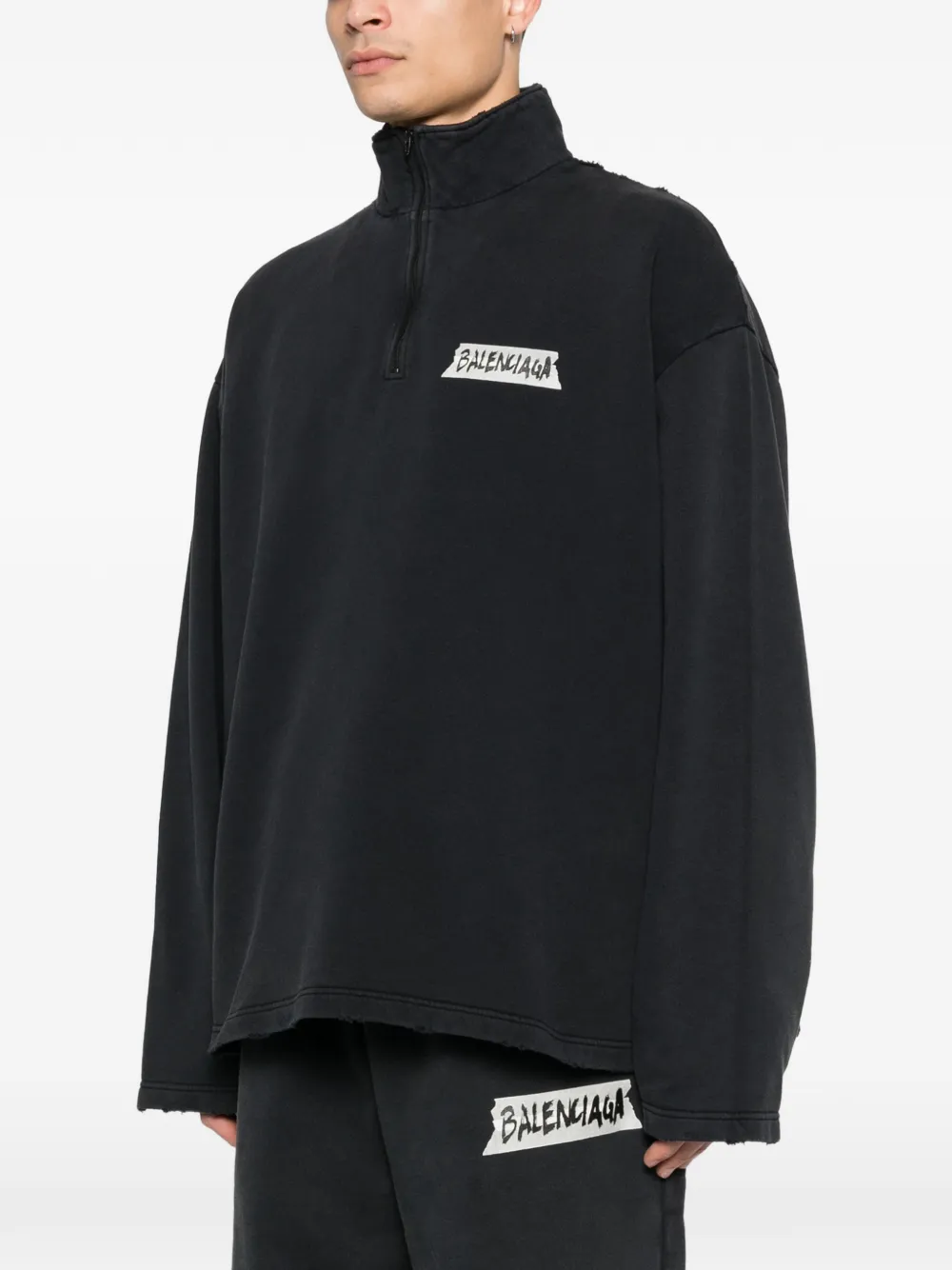 Свитшот на молнии с эффектом потертости BALENCIAGA, черный — фото 3
