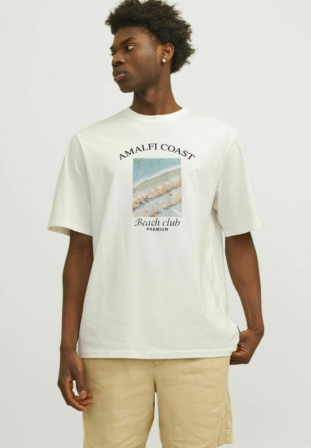 

Футболка с принтом RUNDHALS Jack & Jones, цвет egret