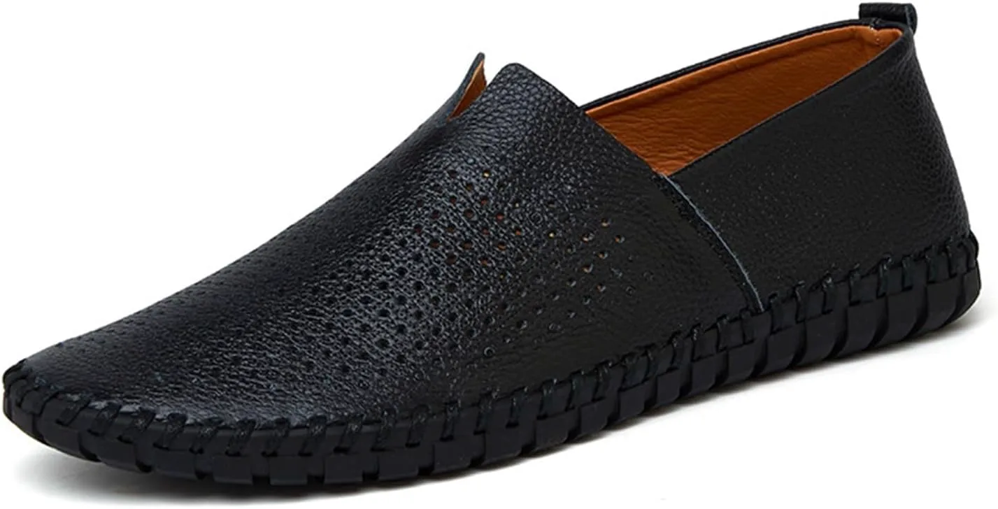 

Мужские слипоны-лоферы летние дышащие плоские лоферы удобные, с противоскользящей мягкой подошвой, для ходьбы и вождения DMGYCK, черный