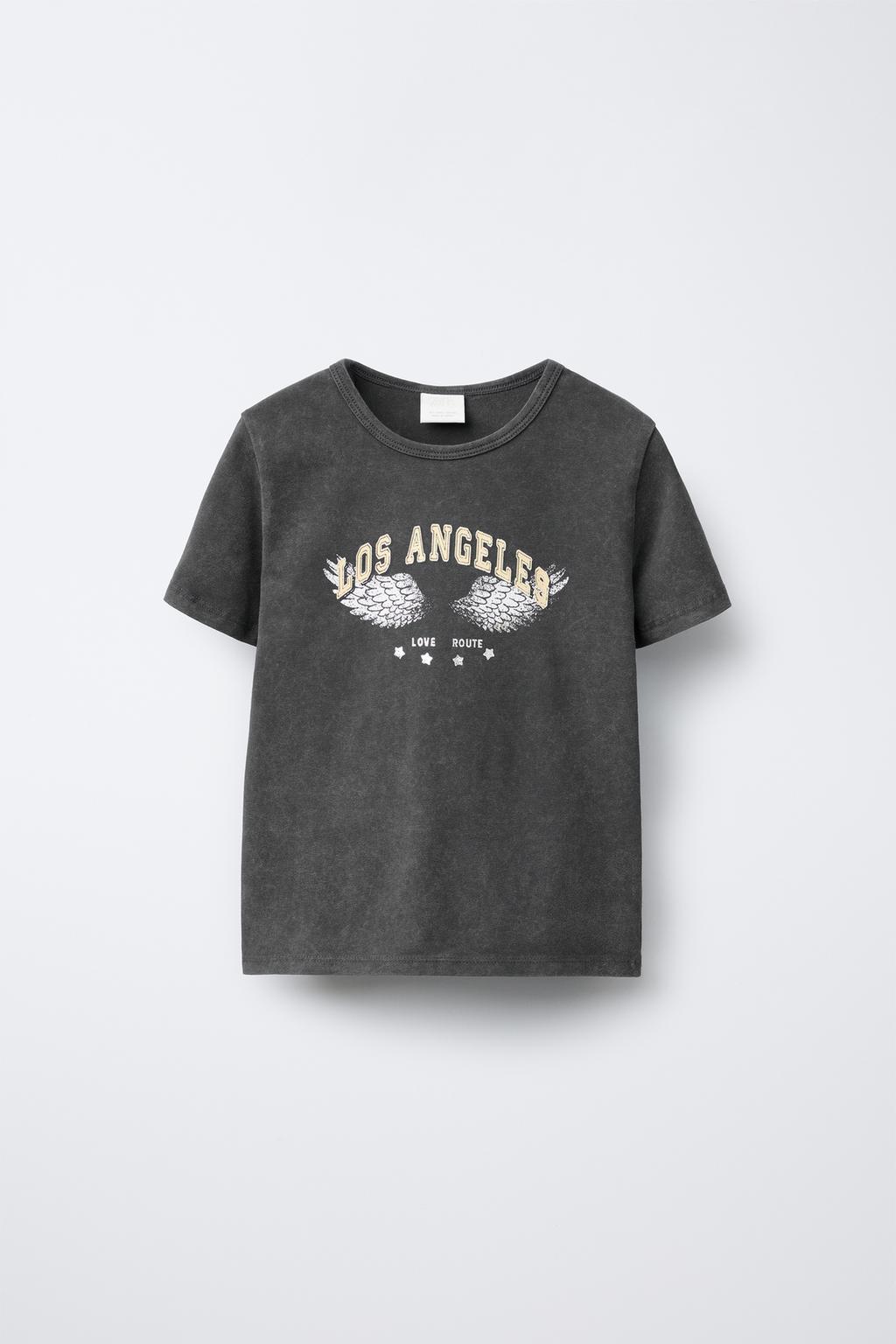 

Футболка с эффектом выцветания и принтом ZARA, цвет Dark anthracite