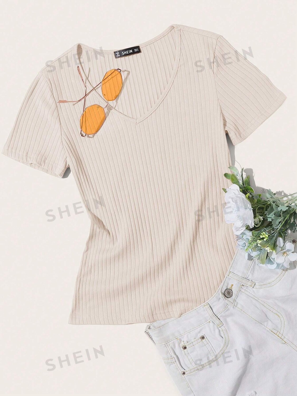 

Футболка трикотажная Shein Essnce в рубчик, абрикосовый
