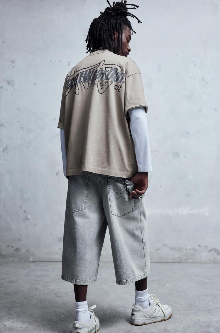 

Стираная футболка Pull And Bear, серый