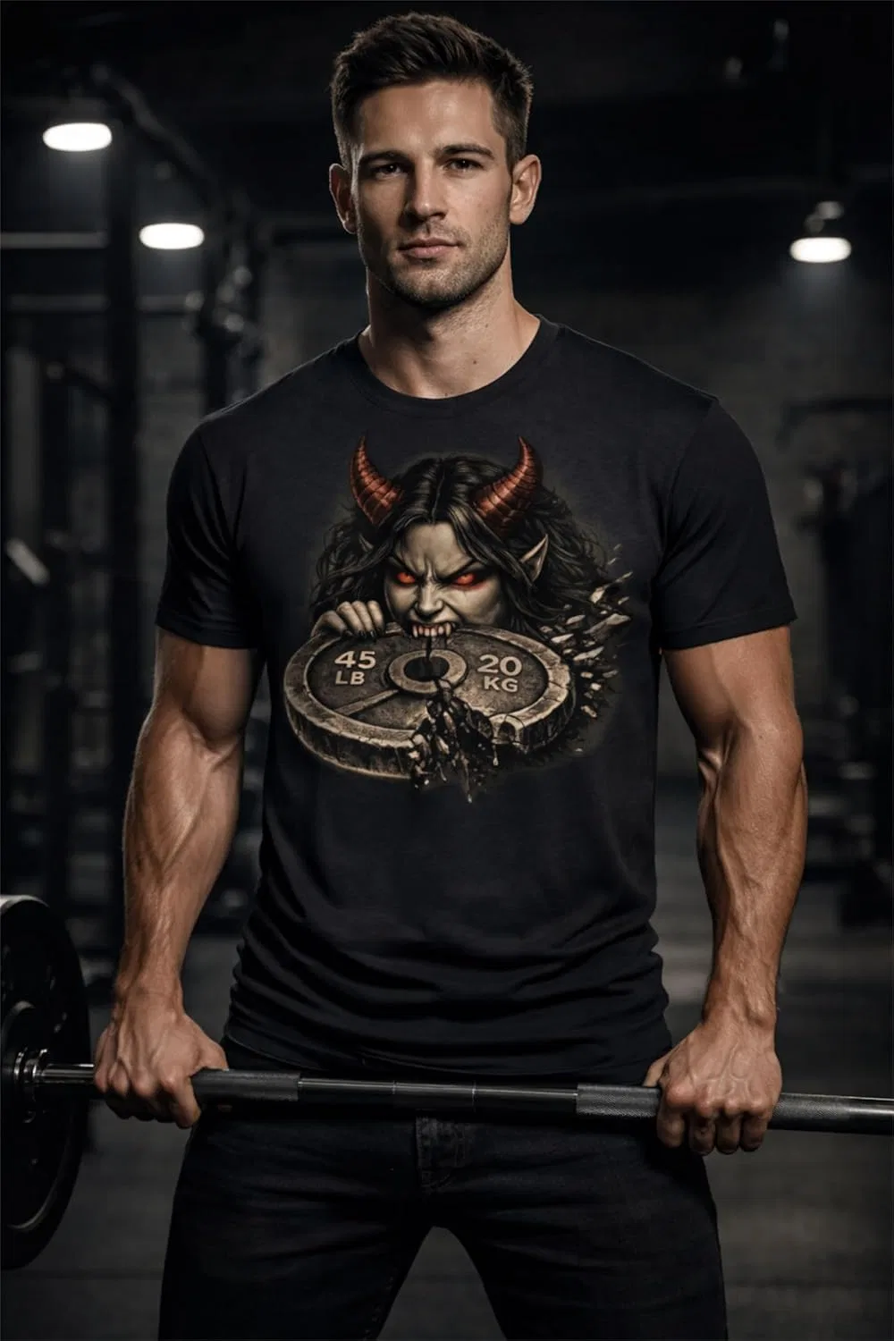 Футболка Demonic Strength Gym - темная мотивация для фитнеса, поднятия тяжестей, силовых тренировок и психологической устойчивости GENERIC, Cvc Charcoal — фото 3