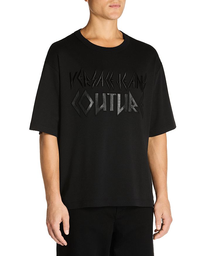 

Футболка с вышитым тональным логотипом Versace Jeans Couture, черный