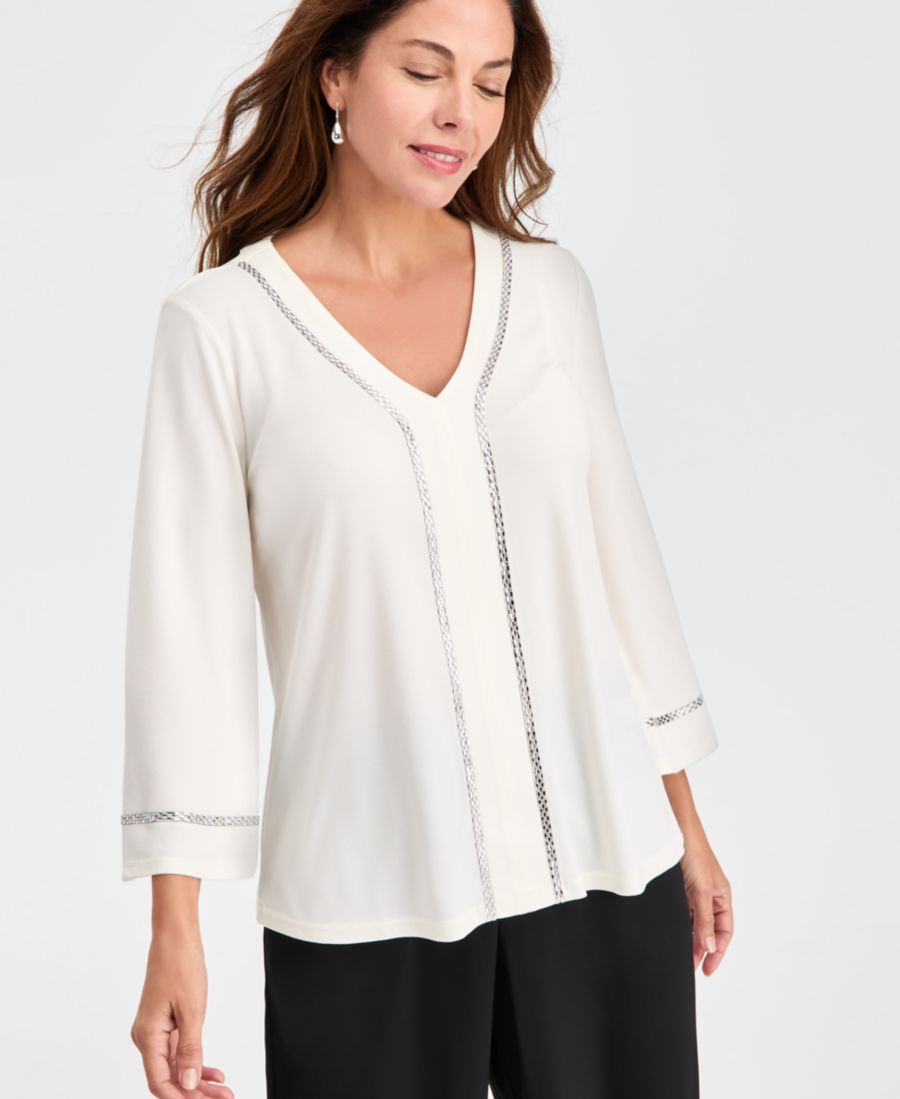 

Женская блузка, украшенная стразами JM Collection, Whisper White