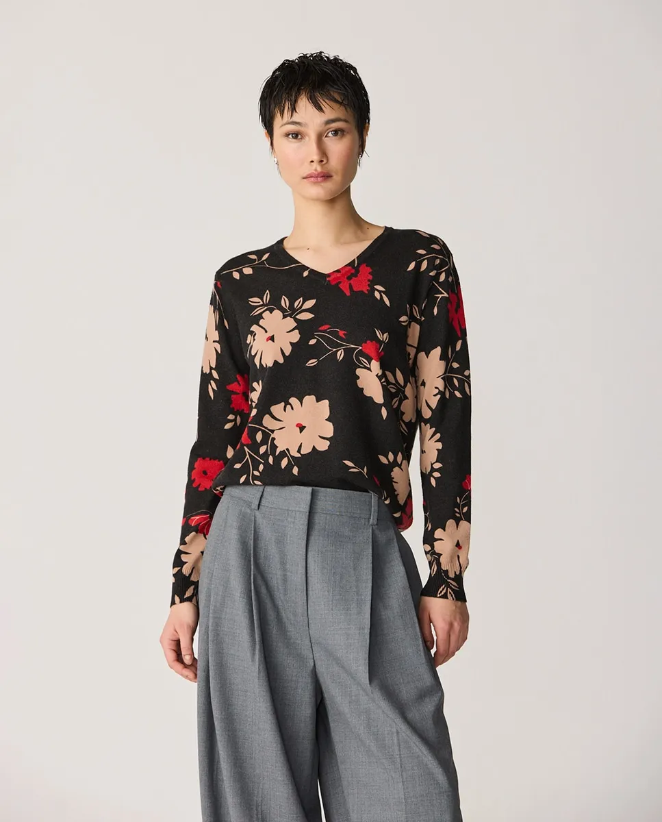 

Женский свитер с рисунком и V-образным вырезом Escorpion, черный