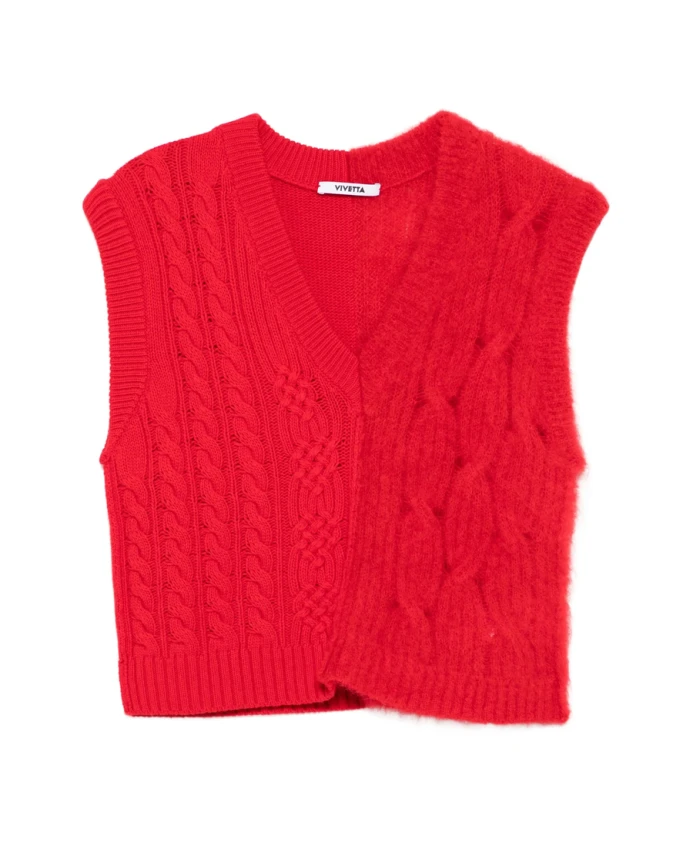 

Красный жилет крупной вязки с V-образным вырезом Vivetta, красный