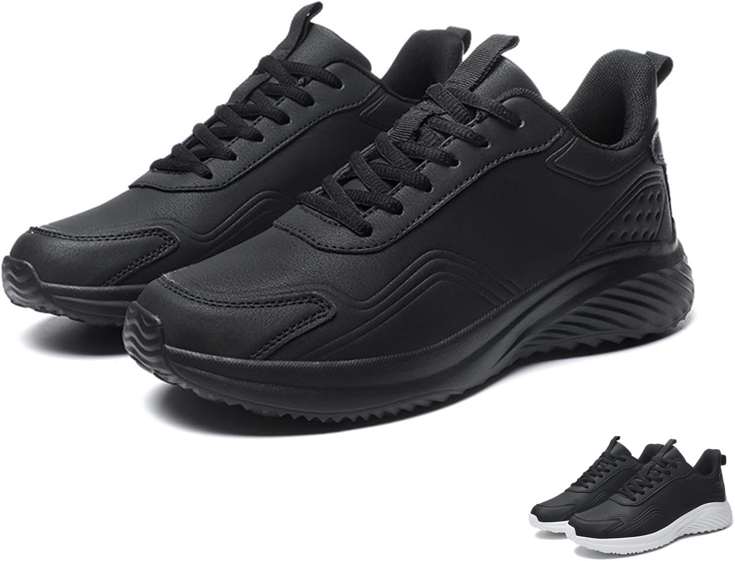 

Мужские водонепроницаемые кожаные кроссовки с амортизирующей подошвой для бега, классический круглый носок, шнуровка, для улицы и повседневной ходьбы, легкие, противоскользящие, удобные треккинговые кроссовки Glbdu, черный