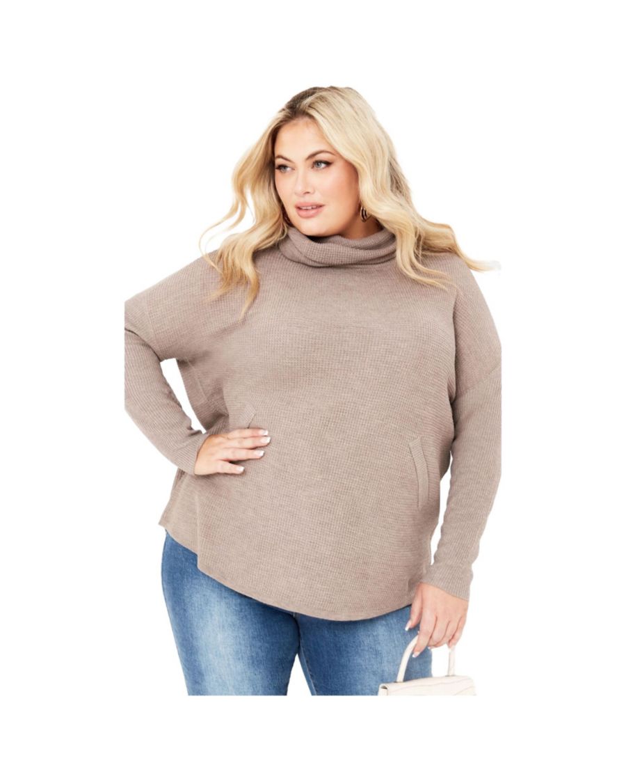 

Женский облегающий свитер с высоким воротником пепельного цвета больших размеров AVENUE, Latte