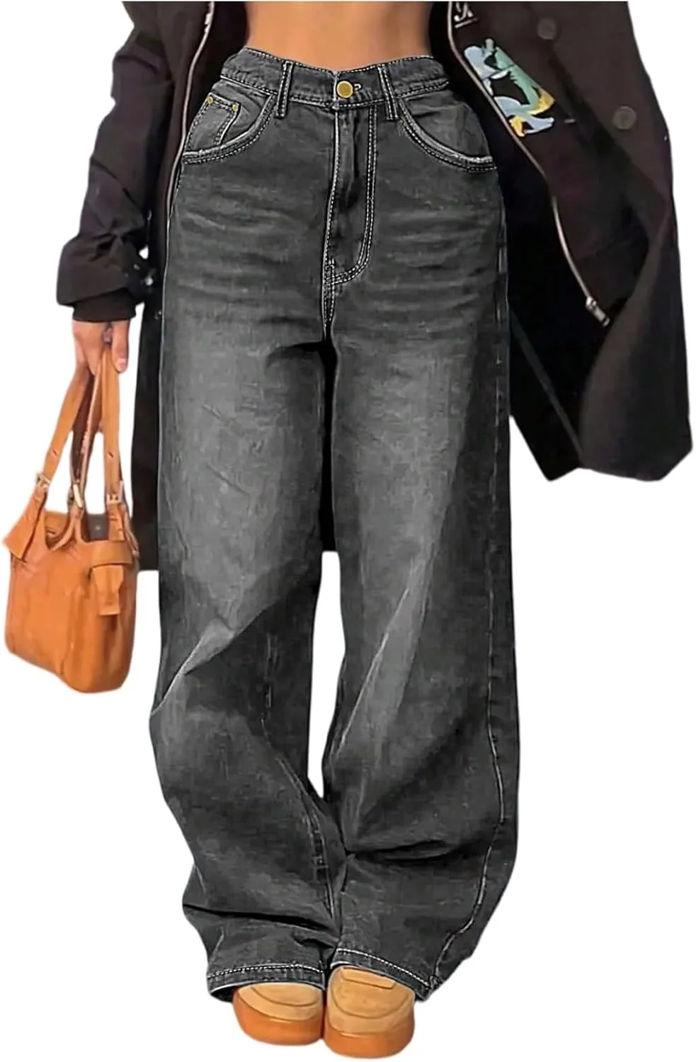 

Женские джинсы 2026 Straight Wide Leg Casual Loose Stretchy High Waist