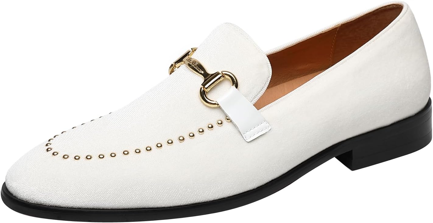 

Мужские лоферы ELANROMAN из лакированной кожи и бархата с отделкой заклепками для свадьбы и вечеринки, белый