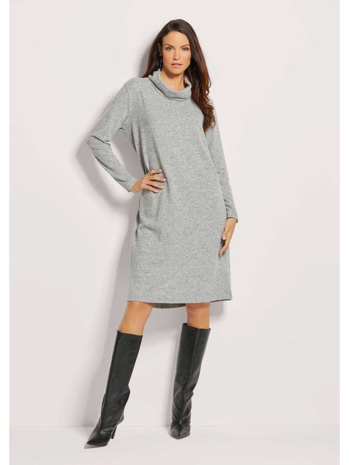 

MADELEINE Платье-водолазка силуэта H, серо-бежевого цвета / меланж