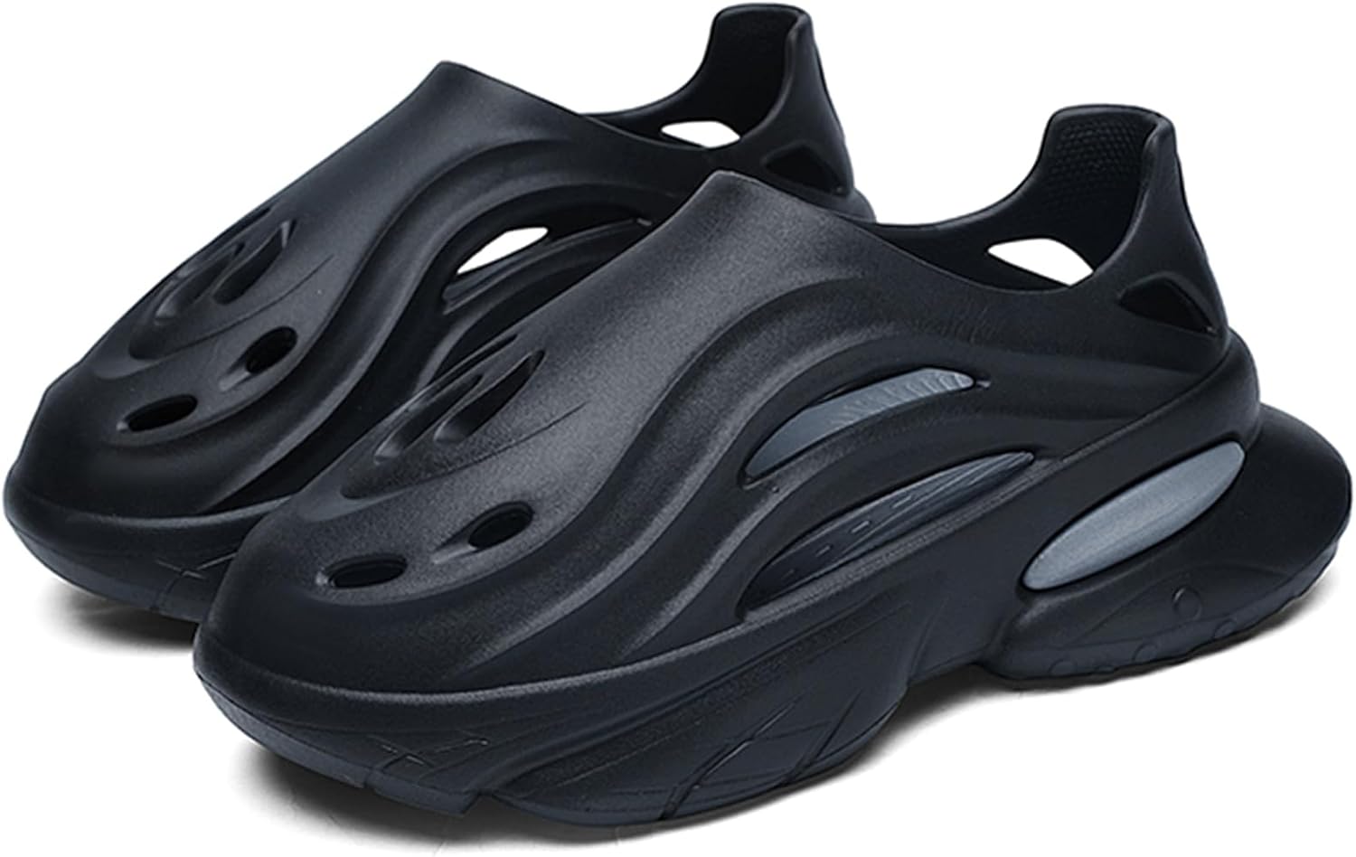 Мужские кроссовки Foam Runner с толстой подошвой из EVA, с вырезами, легкие, слипоны, для ходьбы, дышащие, мягкие пляжные сандалии Inkuil, черный — фото 2