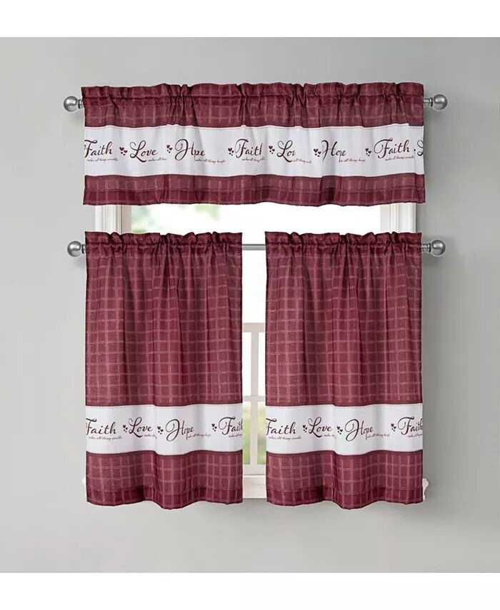 

Country Living Gingham Check Hope Faith Love 3 шт. Набор штор для кухни в кафе — 58 дюймов Ш x 14 дюймов Д, Серый/Шалфей Kate Aurora, красный