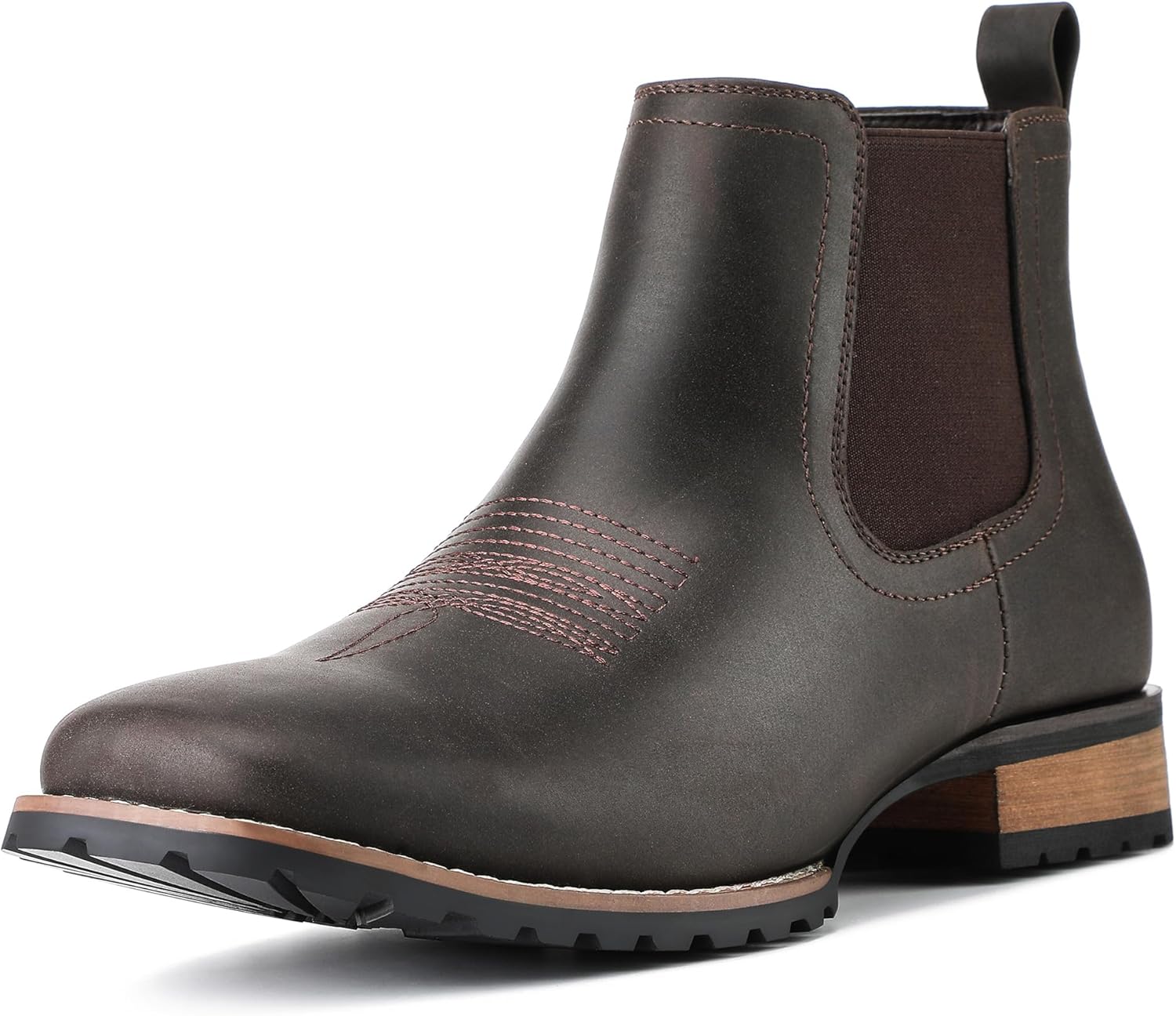 

Мужские ковбойские сапоги JASONSTAR Chelsea с квадратным носком, вестерн-сапоги, классические повседневные ботинки, темно-коричневый