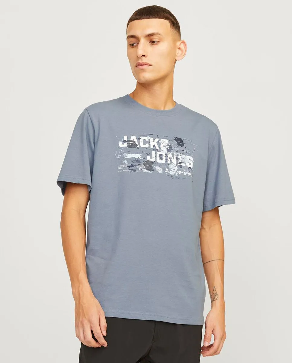 

Мужская футболка с короткими рукавами и принтом спереди Jack & Jones, светло-серый
