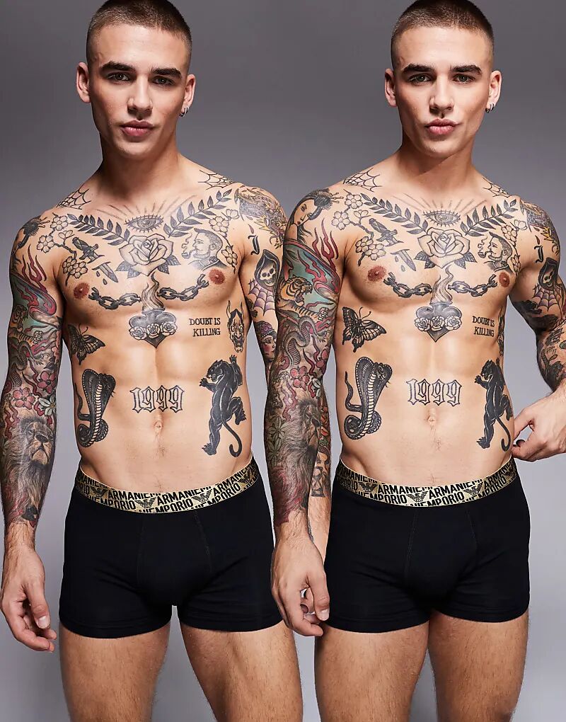 

Комплект из 2-х сумок-боксеров Emporio Armani bodywear черного цвета с золотым логотипом на поясе в подарочной коробке Armani Exchange