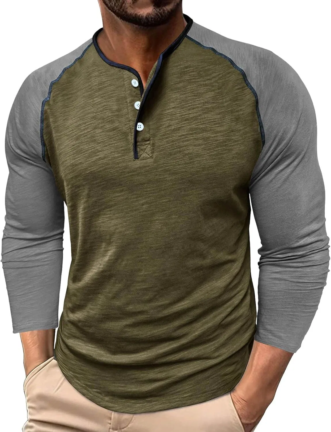 Футболка с длинным рукавом, хлопок и лён, Army Green