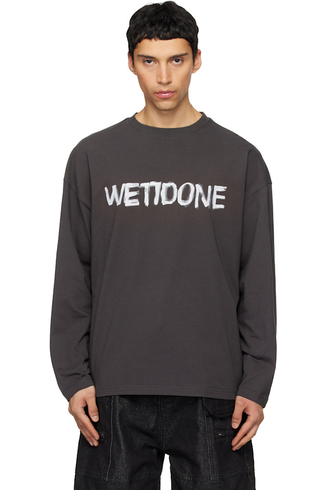 

We11Done Серая футболка с длинными рукавами и граффити-логотипом «we11done»