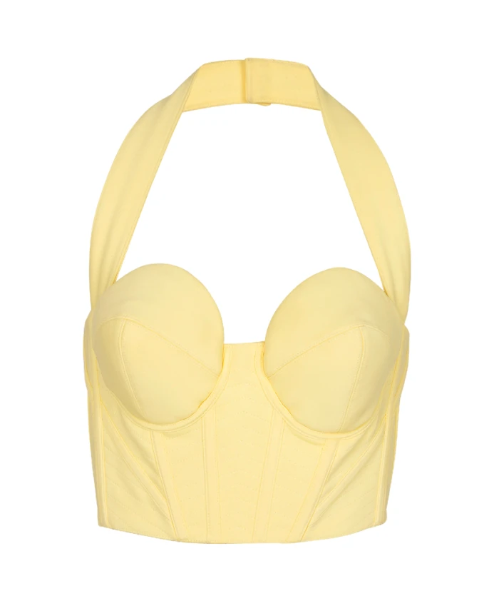 

Короткий топ с открытой спиной из крепа Balmain, желтый