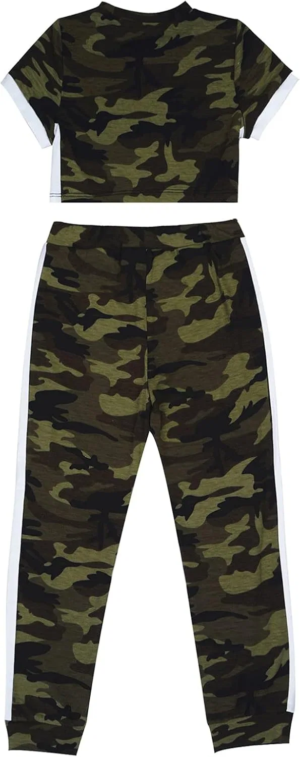 Детский спортивный костюм из 2 предметов, топ и леггинсы, YONGHS, Camouflage Green — фото 4
