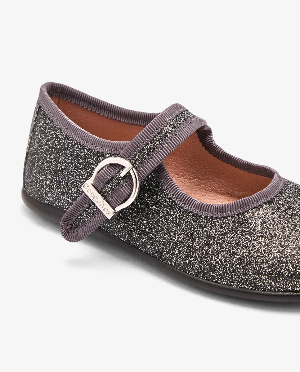 Детские балетки с пряжкой и блестящим узором Mary Janes Conguitos, темно-серый — фото 4