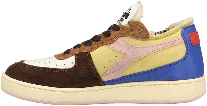 Мужские кроссовки Diadora Mi Basket Row Cut Choco Breakfast с перфорацией и шнуровкой, повседневные - синие, коричневые, розовые, желтые — фото 3