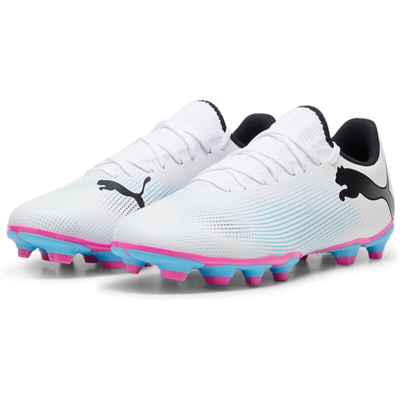 Футбольные бутсы для газона Future 7 Play FG/AG Puma, цвет puma white-puma black-poison p — фото 3