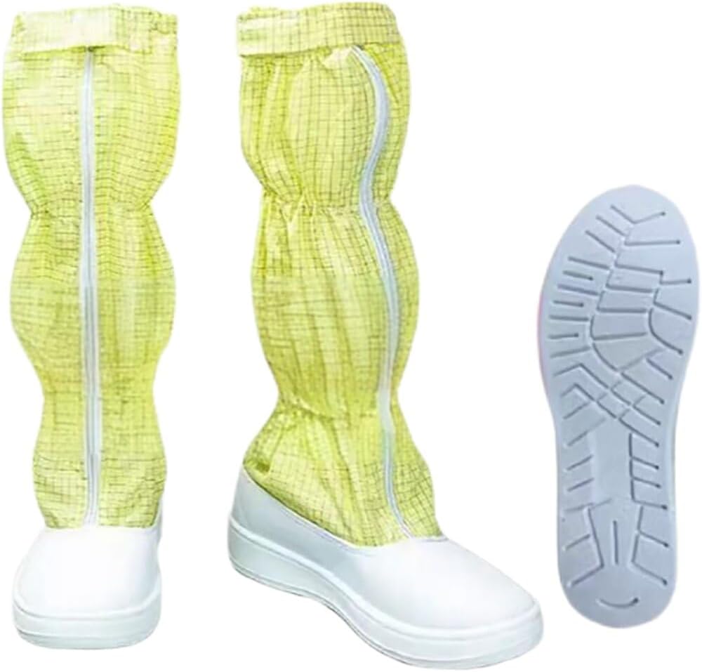 

Антистатические ботинки с высокой голенью с защищенной подошвой SPU 0,5 решетки, чистая комната без пыли, рабочая безопасность, моющиеся высокие ботинки ESD Lmprock, желтый