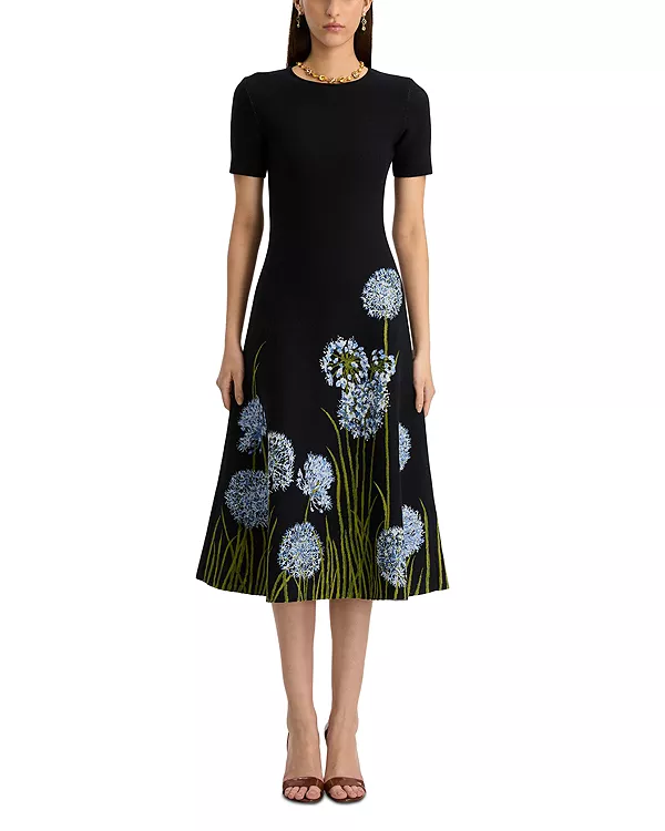 

Жаккардовое платье с принтом «луковый лук» Oscar De La Renta, синий