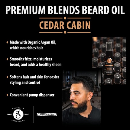 Premium Blends Beard Oil Несмываемый кондиционер для смягчения волос, увлажнения кожи, устранения перхоти, здорового роста, аромат кедровой хижины, 1 жидкая унция Suavecito — фото 3