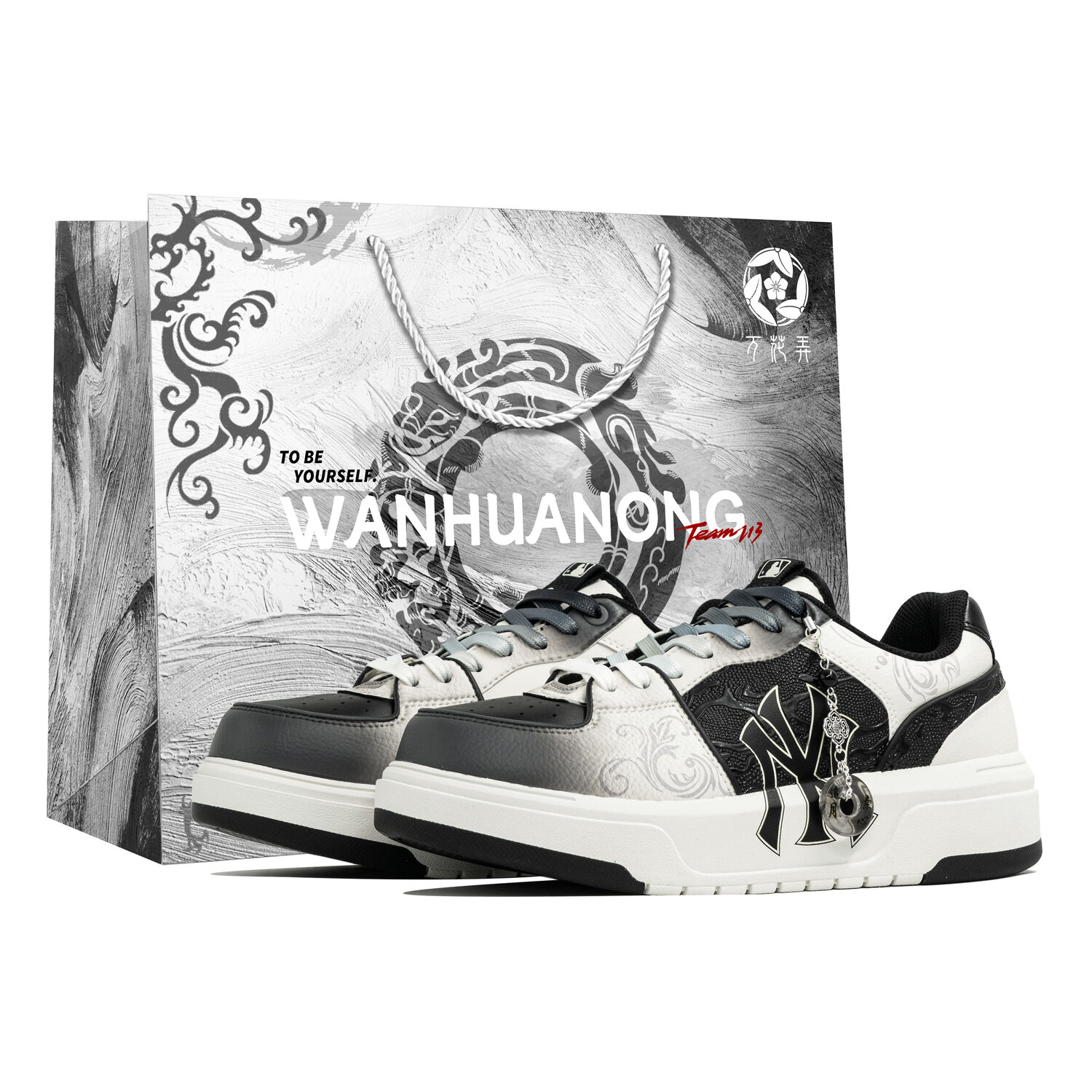 

Chunky Liner Kaleidoscope, Silk Rhythm, Shopping Bag Cushioning, Wear Resistant Low top Skateboard Shoes Unisex MLB, черный белый